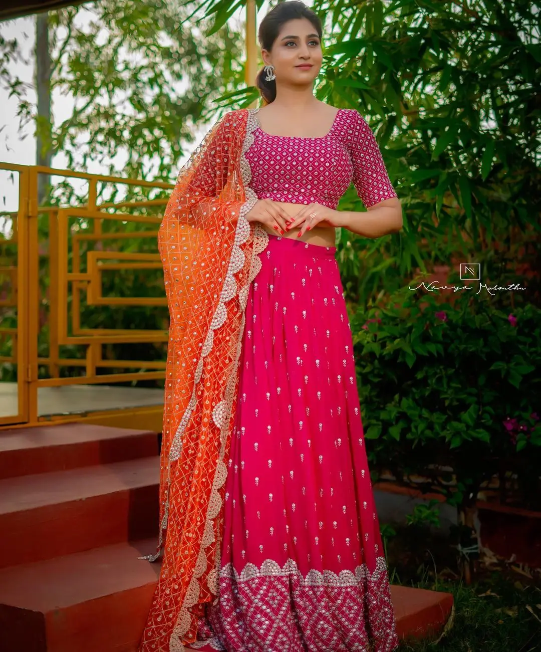 Varshini Sounderajan Wearing Orange Lehenga Choli